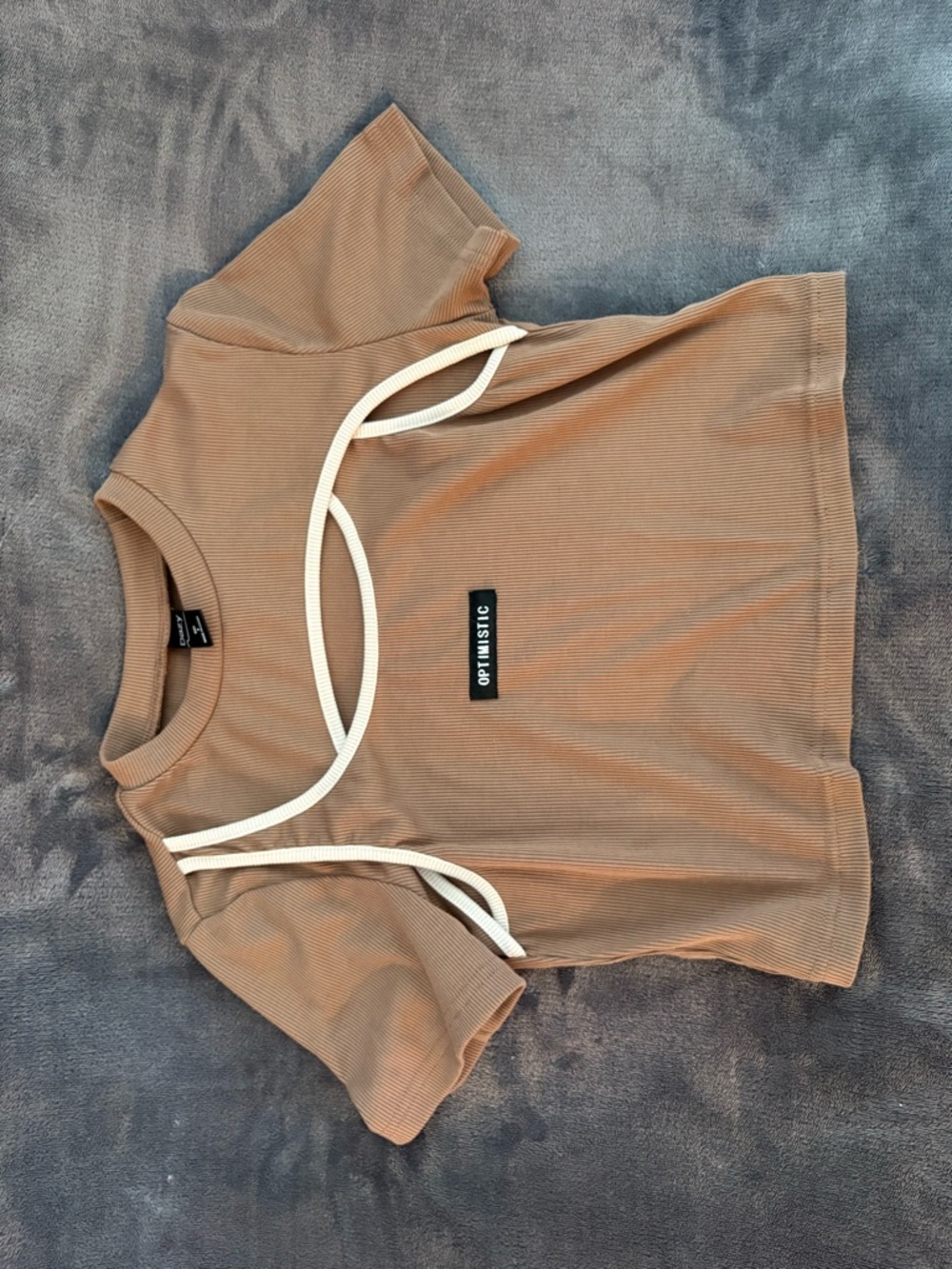 Crop Tee with Contrast Trim in Tan